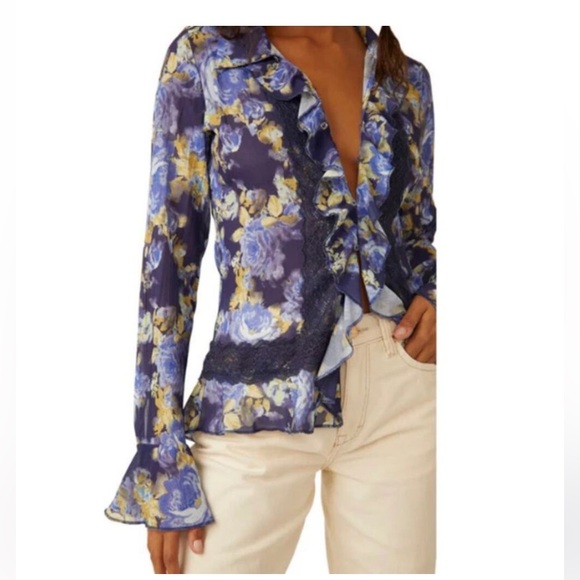Free People Tops - NWT Free People Floral Blue Bad at Love Women's Top